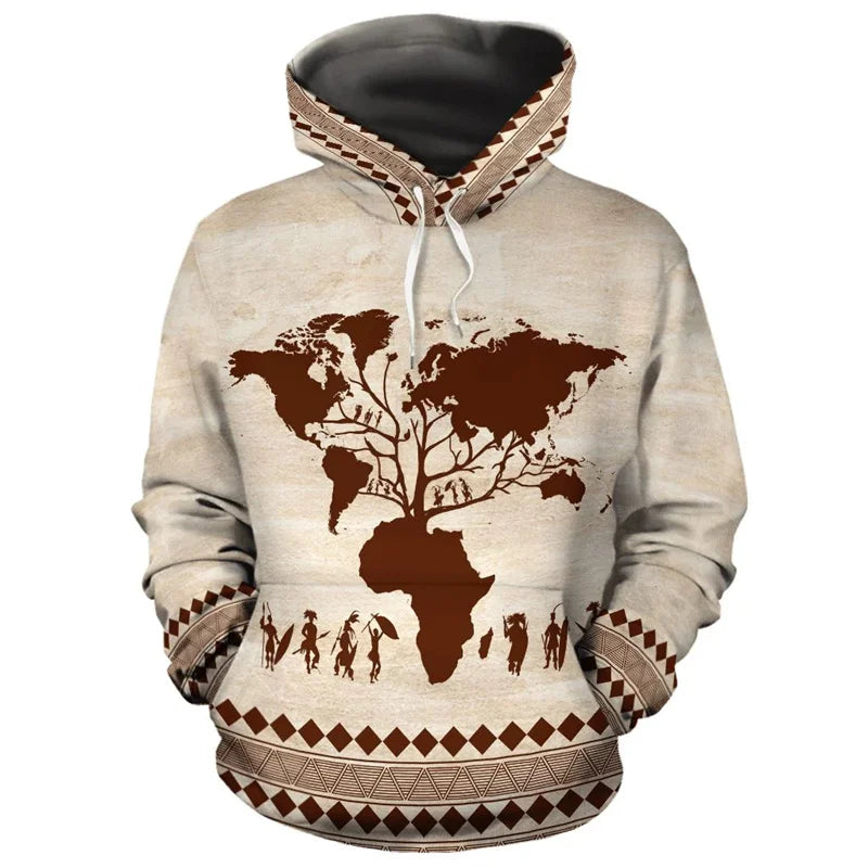 African Ethnic Tribes Unique Graphic Hoodie For Men Ethnic Printed Clothing Hooded Coat Loose Harajuku Street Vintage Hoodies