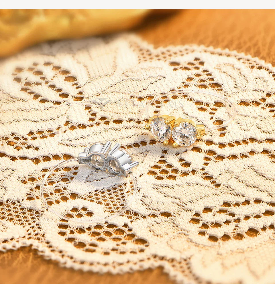 1.0CTW Round Cut Moissanite Rings for Women S925 Silver Trendy Transparent "Fishing Line" Ring Party Daily Wear Jewelry