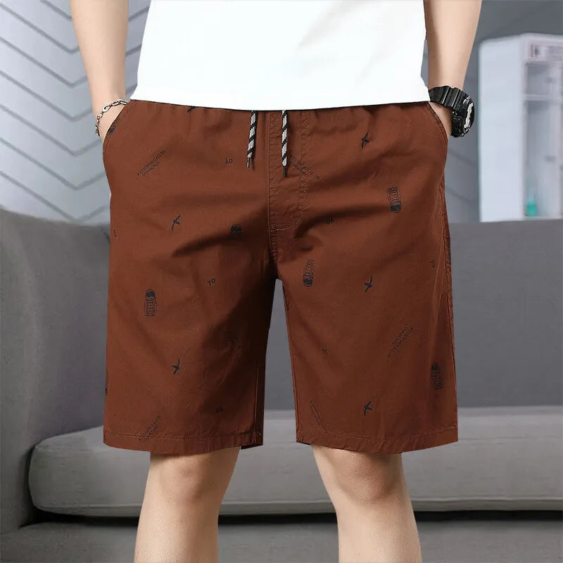 Men's Cotton Shorts Print Casual Shorts Travel Bermuda Shorts Elastic Waist Golf Shorts