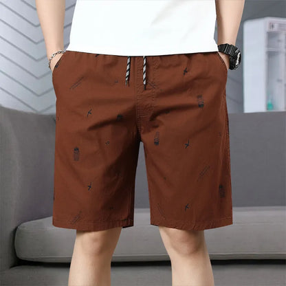 Men's Cotton Shorts Print Casual Shorts Travel Bermuda Shorts Elastic Waist Golf Shorts