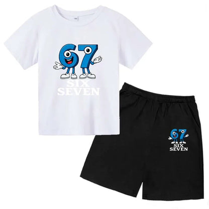 67 Funny Cartoon Number Print Kids Summer Casual 2PCS Breathable Tees+Short Pants Suits 2-13 Years Boys Girls Fashion Clothes