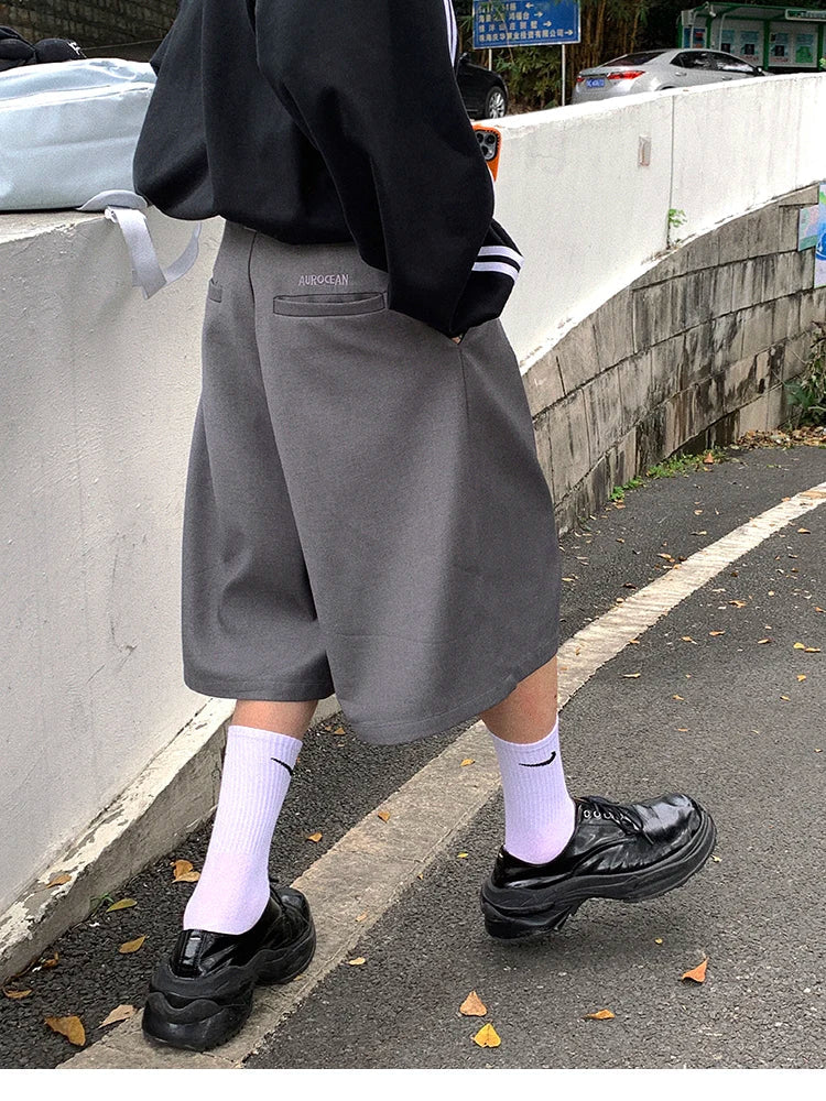 Spring Summer Loose Casual Soft Grey Pleated Shorts for Men with High Waist Short Straight Pants Korean Clothes 2024