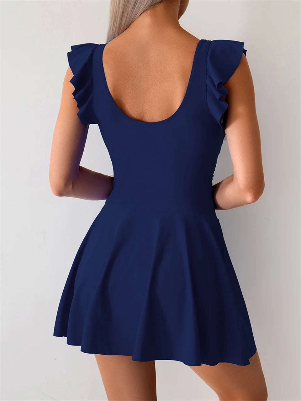 2026 Ruffle Sleeve One Piece U Neck Swimsuit Women Solid Beach Dress Swimwear Female Bathers Swimming Bathing Bodysuit Summer
