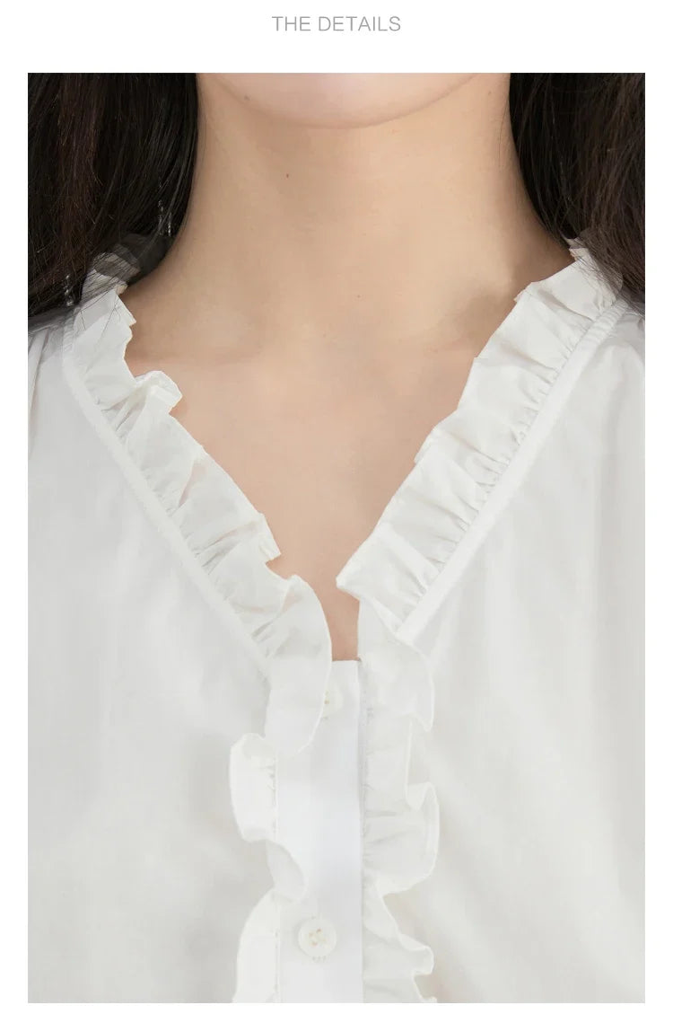 Women Shirts Loose Casual Cotton Ruffled Edge White Short Sleeved Shirt Female Blouses for Woman Summer 2025