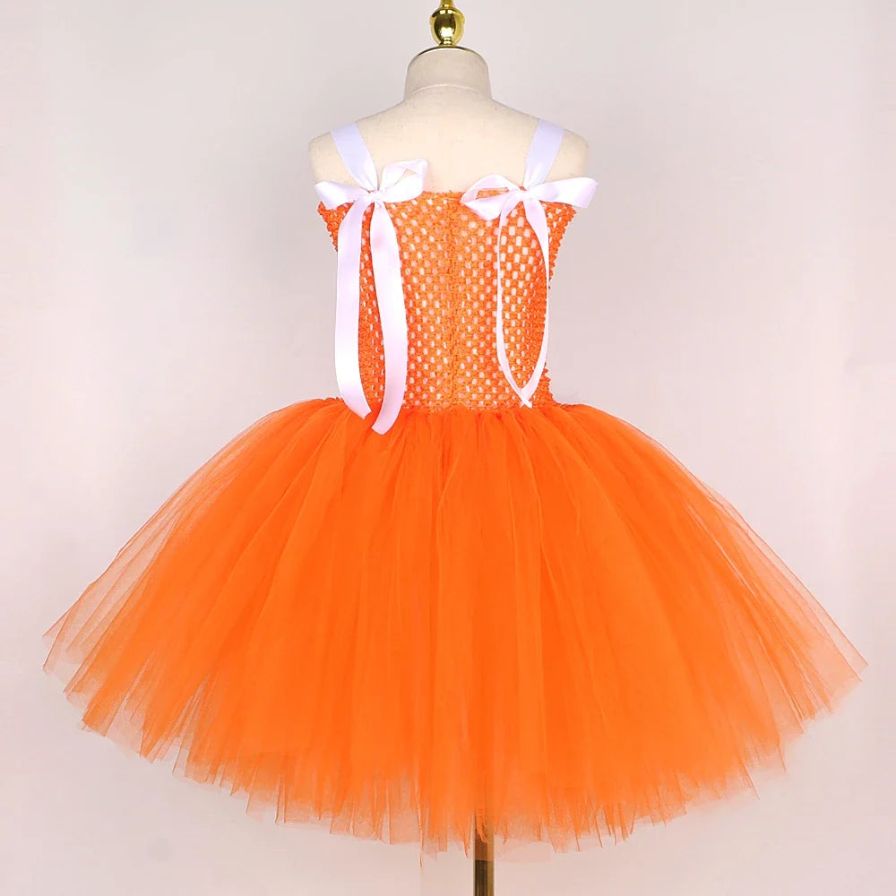 White Orange Fox Halloween Costumes for Girls Kids Animal Fancy Tutu Dress with Ears Children Birthday Carnival Party Outfits