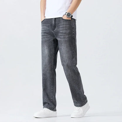 Summer Thin Straight Jeans Men's Clothing Soft Breathable Trousers Male Brand Comfortable Business Loose Denim Pants