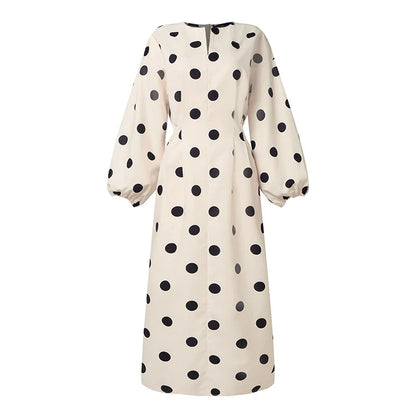 Elegant Women Dots Print Dress 2024 Summer Slim 3/4 Sleeve Vestidos Fashion V-Neck Party Midi Robe Office Pocket Dresses