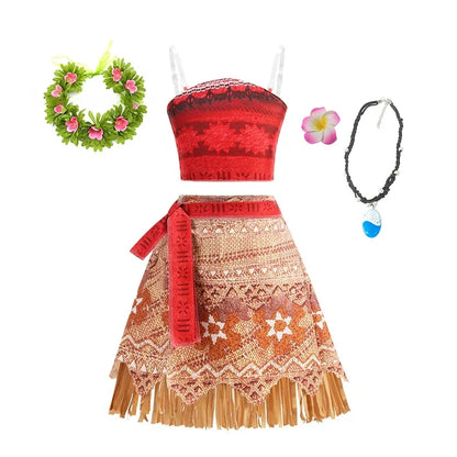 Summer Kids Princess Costume Children Disney Moana Halloween Dress Girl Vaiana Dinner Dress Ocean Adventure Pageant Disguise
