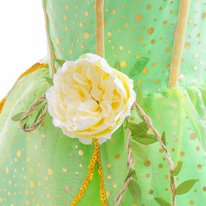 2026 Disney Elf Movie Tinker Bell Girls Play Fairy Dress Green Suspender Skirt With Wings and Flower Christmas Gift for Girls