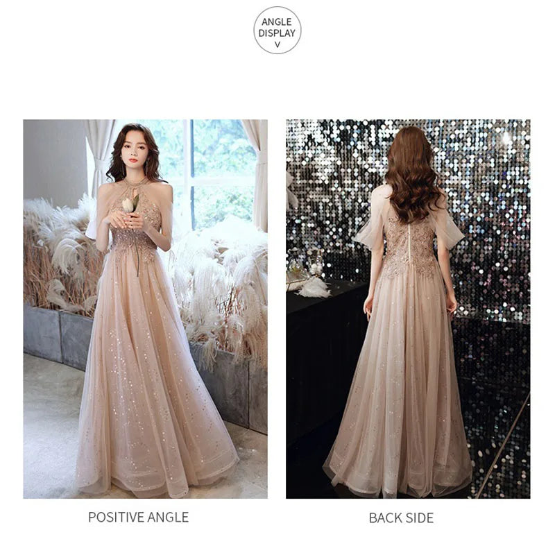 Champagne Dresses Elegant Women's Evening Dress New Banquet Style Bridesmaid Dress Fairy Quinceanera Dress Sukienki Customized