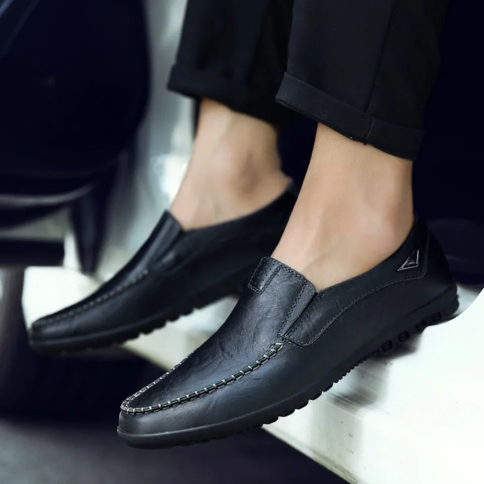 Genuine Leather Men Casual Shoes Luxury Brand Mens Loafers Moccasins Breathable Slip on Black Driving Shoes Plus Size 37-47