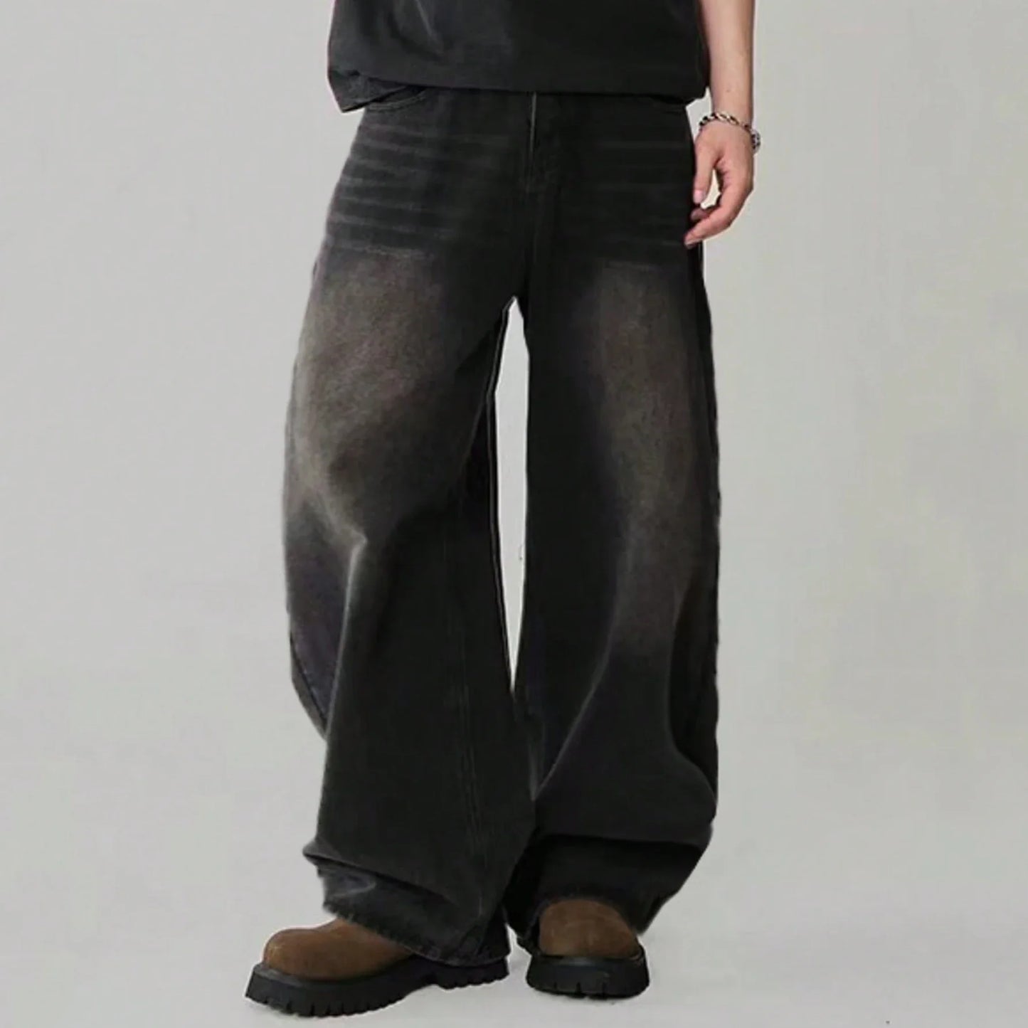 Four Season Men's Jeans Korean Version Student Casual Pants High Street Straight Loose Wide Leg Jeans Black Grey Blue Baggy Jean