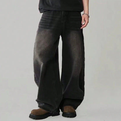 Four Season Men's Jeans Korean Version Student Casual Pants High Street Straight Loose Wide Leg Jeans Black Grey Blue Baggy Jean
