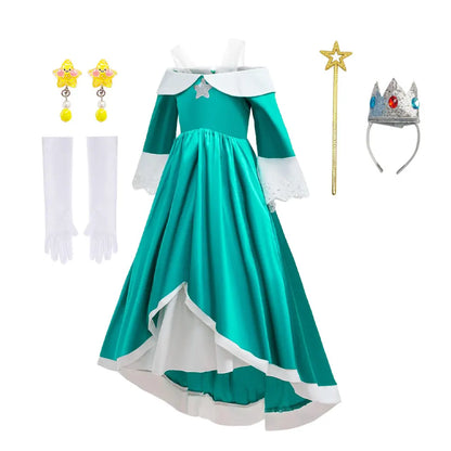 2026 Movie Off Shoulder Big Swing Skirt Princess Galaxy Dress up Rosalina Cosplay Outfit Children Plumber Bros Girl Costume Gown