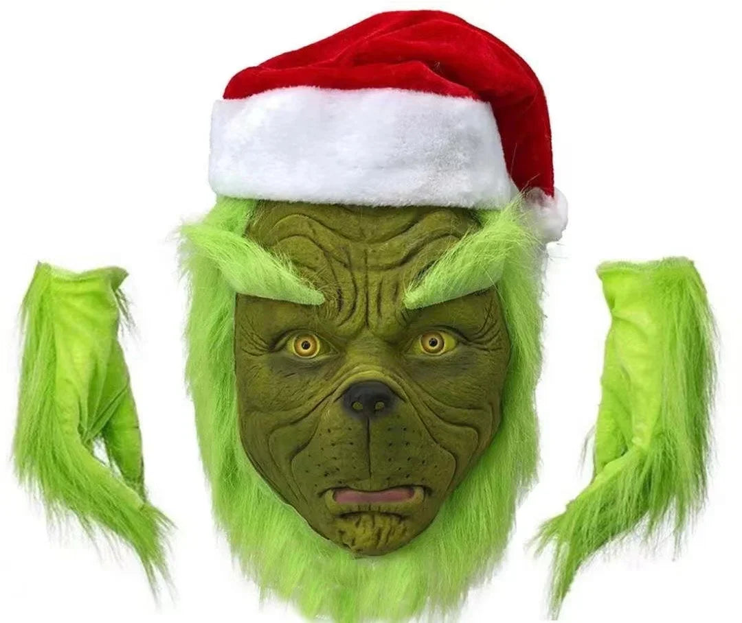 2024 New Christmas Costume Cosplay Clothes Dress Up Santa Claus Weird Green Haired Monster Grinch Party Performance Costume