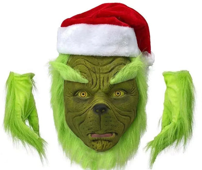 2024 New Christmas Costume Cosplay Clothes Dress Up Santa Claus Weird Green Haired Monster Grinch Party Performance Costume