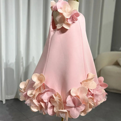 J073 Elegant White Dubai Girl Dress Pink Eid al-Fitr Baby Children Clothes for Wedding Birthday Holiday Party 2025