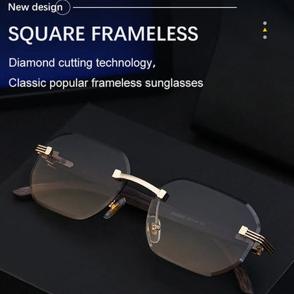 2026 Wooden Rimless Sunglasses Women Trendy Vacation Sunscreen Square Sunglass Men Luxury Vintage Retro Fashion Glasses Occhiali