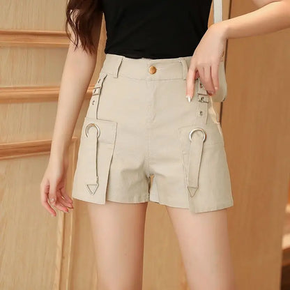 2026 Summer K Fashion High Waisted Wide Leg Denim Shorts for Women Slimming Tummy Control Hot Pants Outwear Casual Streetwear