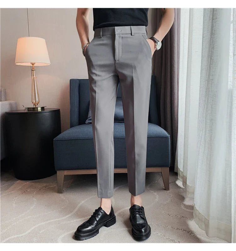 High Quality British Style Business Casual Pants Men's Spring Summer Solid Color Slim Fit Formal Wear Suit Pants Men Clothing