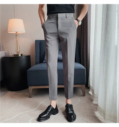 High Quality British Style Business Casual Pants Men's Spring Summer Solid Color Slim Fit Formal Wear Suit Pants Men Clothing