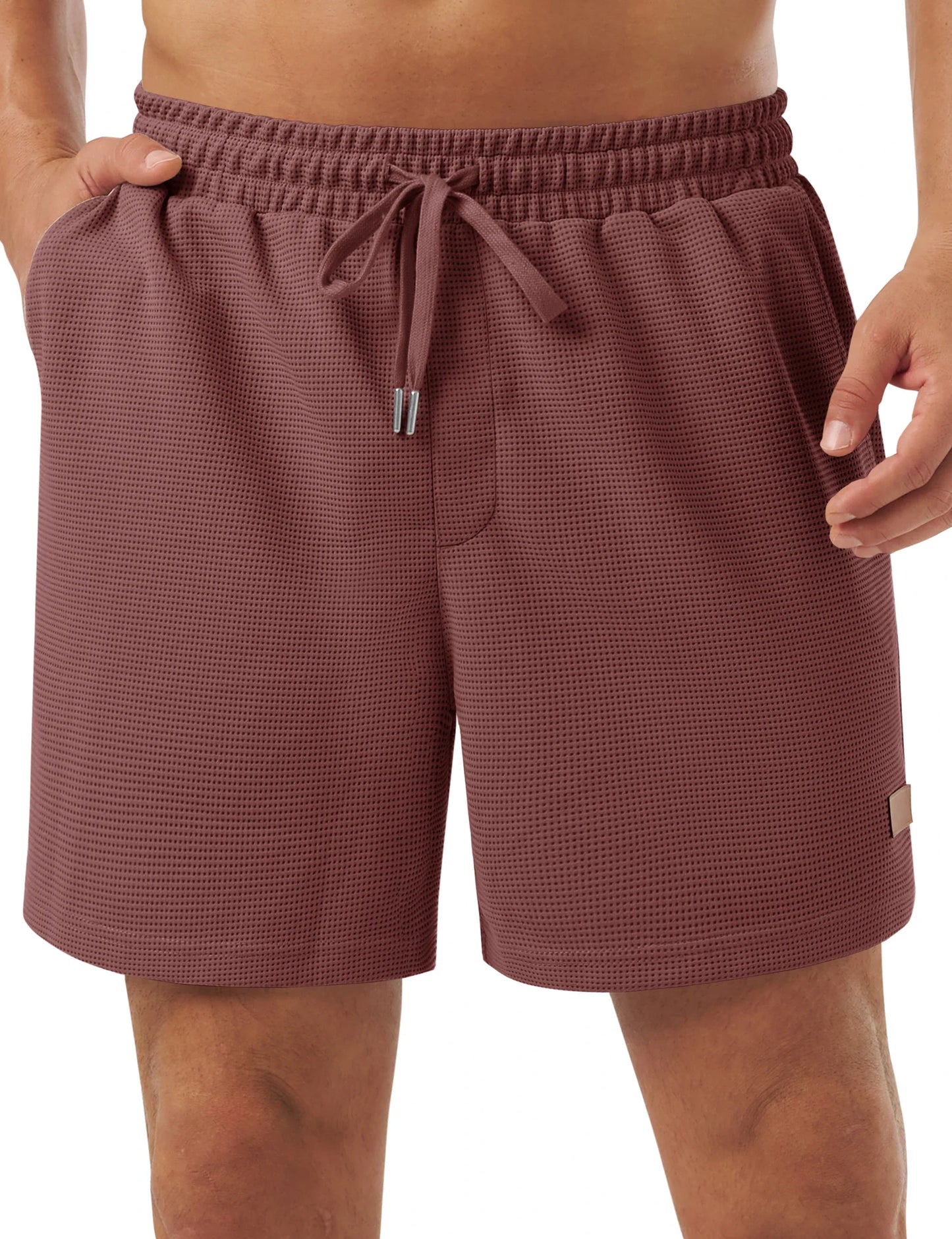 Men's Casual Waflle Shorts Knit 5'' Elastic Waist Drawstring Summer Beach Shorts Lightweight Breathable Streetwear 2026