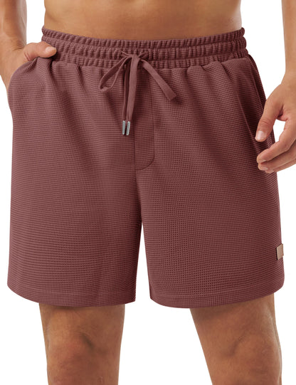 Men's Casual Waflle Shorts Knit 5'' Elastic Waist Drawstring Summer Beach Shorts Lightweight Breathable Streetwear 2026