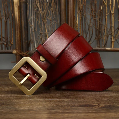 3.8CM Thick Cowhide Copper Brass Buckle Genuine Leather Casual Jeans Belt Men High Quality Waistband Male Luxury Strap Cintos