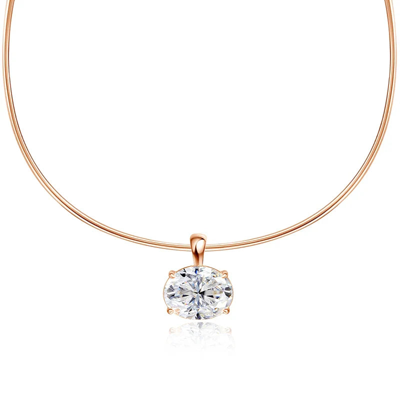 3CT Oval Cut Moissanite Necklace for Women Men Classic Neck Chain 1mm Lab Diamond Pendant 925 Sterling Silver Jewelry