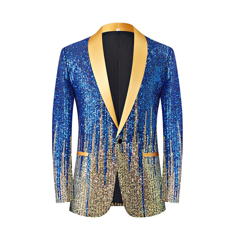 New Men's Luxury Sequin Suit Jacket Single Button Slim Fit Male Wedding Prom Party Bar KTV Stage Performance Dress Blazer