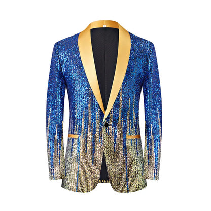 New Men's Luxury Sequin Suit Jacket Single Button Slim Fit Male Wedding Prom Party Bar KTV Stage Performance Dress Blazer