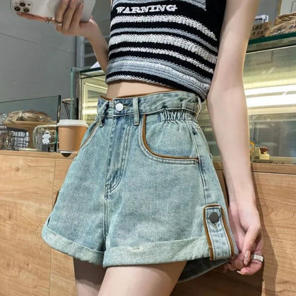 Wide Baggy Women's Denim Shorts Loose With Waist Pocket Female Short Jeans Pants Casual Harajuku Fashion Korean Style Kpop Hot