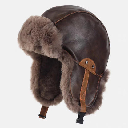 Bomber Hat New PU Leather Winter Hats for Men Women Waterproof Snow Ski Trapper Earflap Cap Male Female Russian Fur Hats