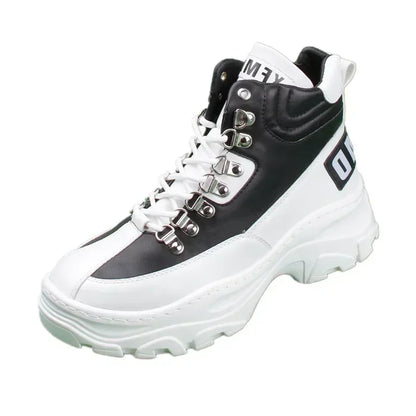 White High Top Board Boots for Men Thick Soled Men Boots with Elevated Height Inside Outdoor Casual Versatile High-top Shoes