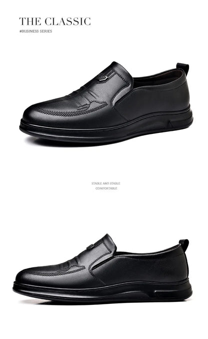 Men's Leather Business Loafers Spring Autumn Black Slip-On Shoes Male Breathable Soft Sole Comfortable Casual Driving Shoes Man