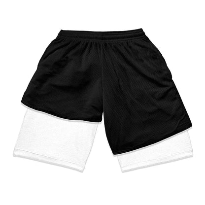 Print 2 in 1 Running Shorts for Men Gym Workout Fitness Athletic Shorts with Pockets Summer Activewear Quick Dry Stretch