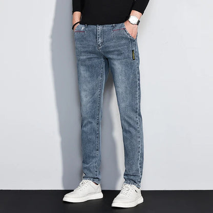 New Men's Jeans Slim Fit Stretch Straight Vintage Trendy Denim Pants Korean Washed Soft Versatile Fashion Trousers Streetwear
