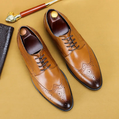 New Men Dress Handmade Shoes Genuine Leather Male Oxford Italian Classic Vintage Lace-up Men's Brogue Shoes Oxford