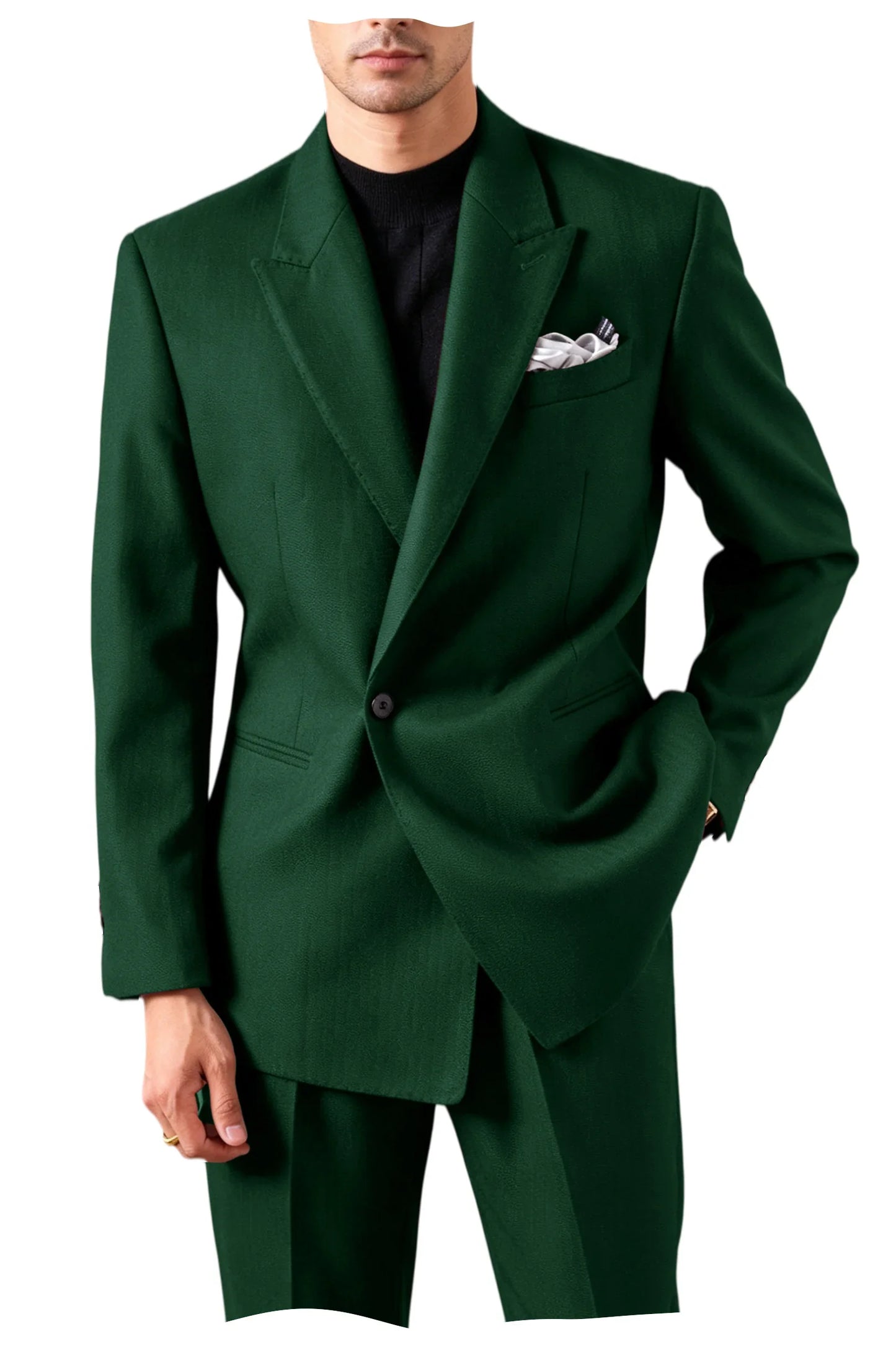Men's Serge Tuxedo Suit Set One Button Peak Lapel Slim Fit 2 Piece Blazer Pants Casual Business Wedding Formal Outfit