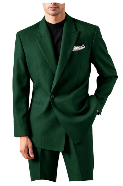 Men's Serge Tuxedo Suit Set One Button Peak Lapel Slim Fit 2 Piece Blazer Pants Casual Business Wedding Formal Outfit