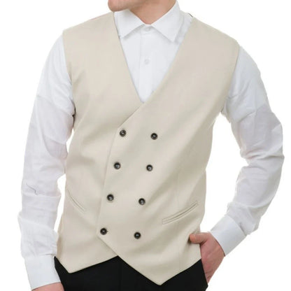 Men Vest White Solid Double Button V Neck Waistcoat For Wedding Banquet Business Party Casual Work Casual Daily Men Suit Vest