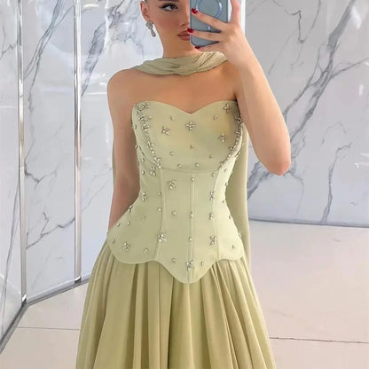 Dubai Customized Evening dresses A-line prom party dress 2025 Luxury Strapless Floor-length فساتين سهرة
