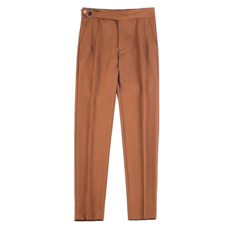 British Style Men's High Waist Casual Pants New Solid Color Naples Men Suit Pants Slim Fit Casual Business Formal Mens Trousers
