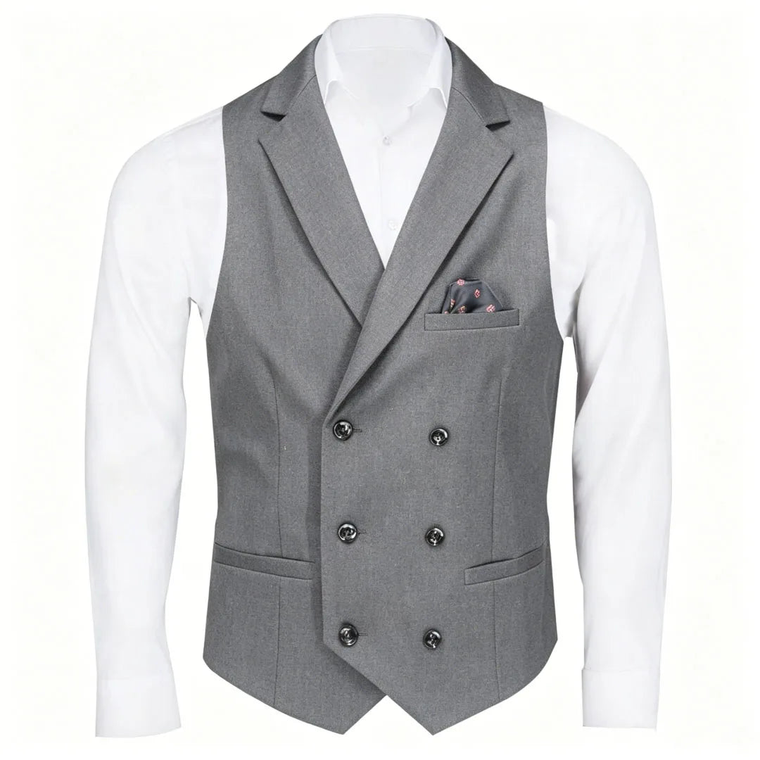 Men Vest Black Solid Double Button With Lapel Waistcoat For Business Wedding Party Banquet Prom Daily Casual Men Suit Vest