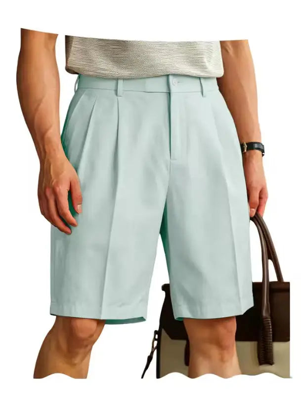 Men's Shorts Casual Pleated Dress Elastic Waist Multi Pockets Classic-Fit Golf Shorts for Men Cotton Summer Formal Shorts Sports