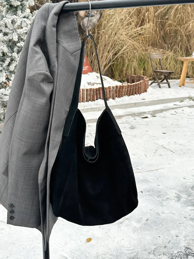 2025 Women's Frosted Leather Tote Bag Large Capacity Soft Suede Bucket Handbag Lady Minimalist Underarm Hobo Shoulder Bag