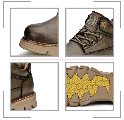 Men's Leather Boots 2026 New Ankle Motorcycle Boots Retro Handmade Luxury Lace Up Waterproof Shoes For Men Working Boots
