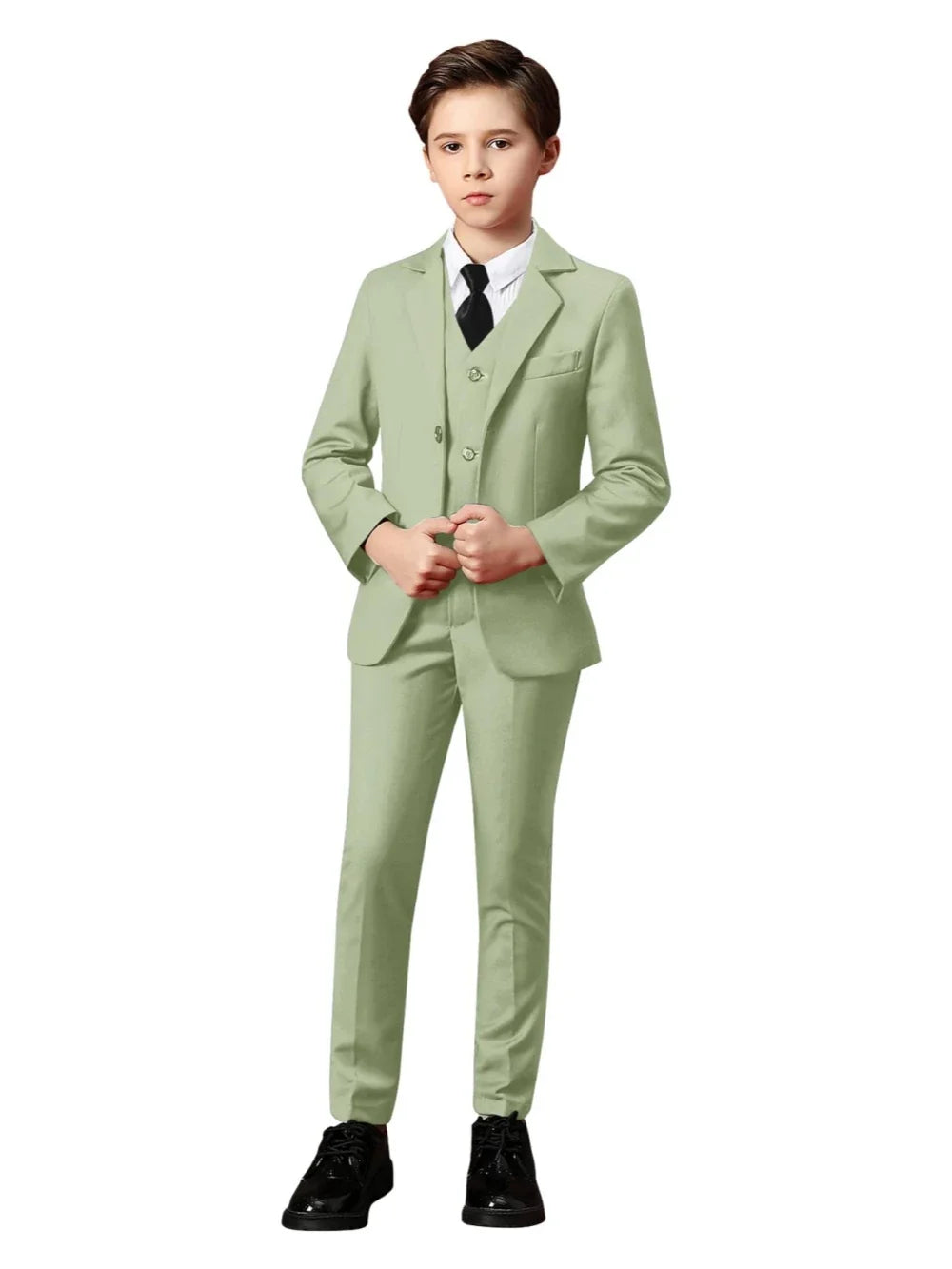 Boys Solid Suit Set 3 Pieces Perfect For Parties Smart Elegant Notched Lapel Kids Suits Wedding Ring Bearer Outfit 2-20T