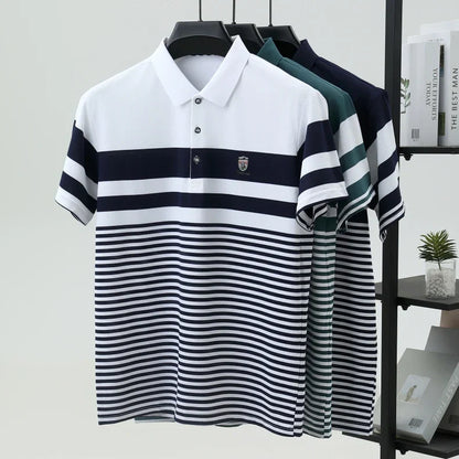 High quality fashion striped short sleeve polo shirt men's luxury brand embossed design summer new breathable T-shirt golf top