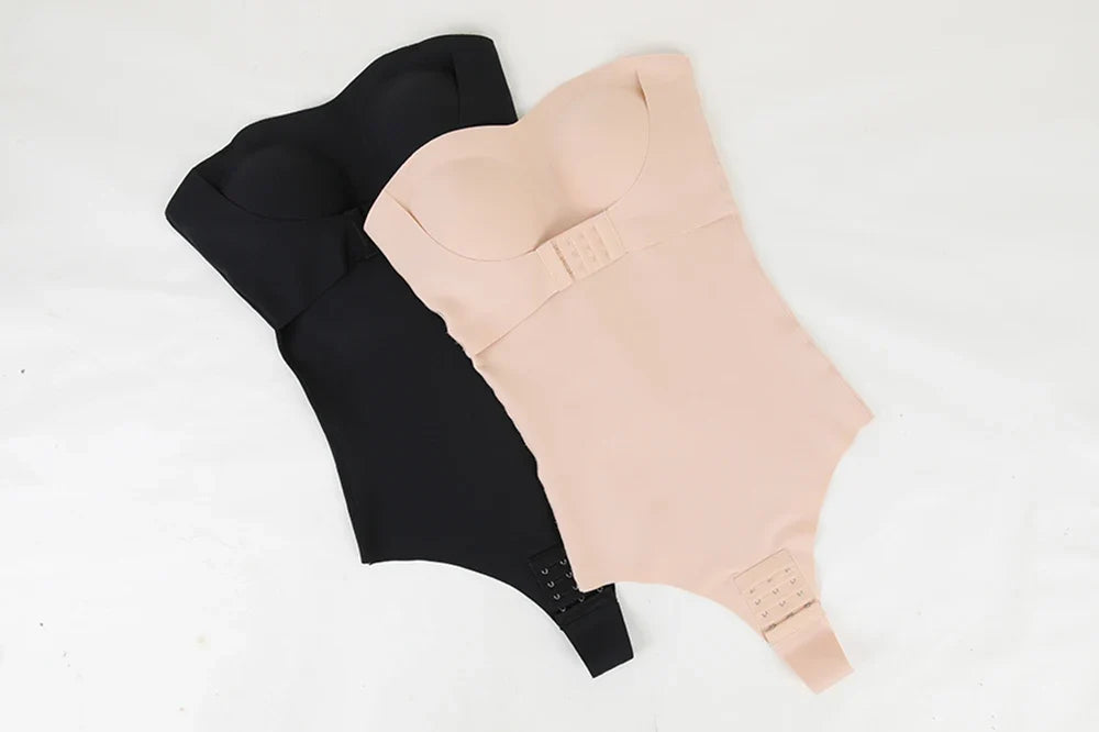 Large Size Strapless Thong Bodysuits Women Belly Control Full Body Shaper Adjustable Bust Removable Push Up Breast Underwear 4XL